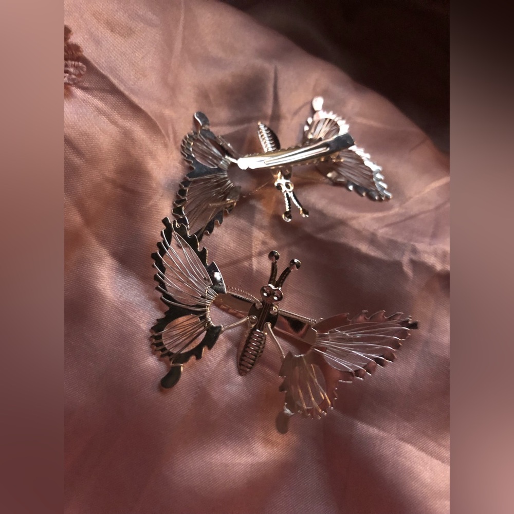 Silver butterfly hair clips